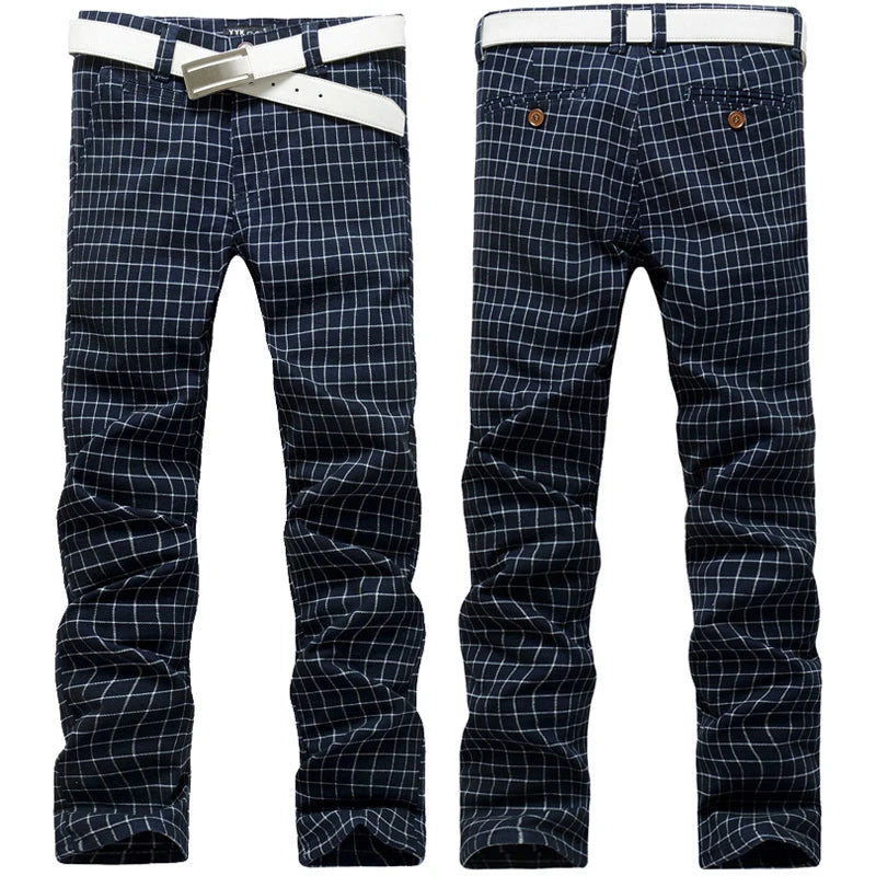 Summer dress pants for men Cotton Casual cargo Pants Man Straight Loose Suit pants Plaid Trousers Male Big size Brand Clothes