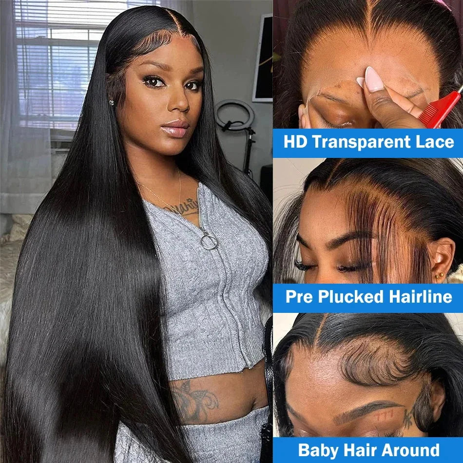 250 Density 30 40 Inch Bone Straight Lace Frontal Human Hair Wigs Brazilian 13x6 13x4 Transparent HD Lace Front Wigs For Women