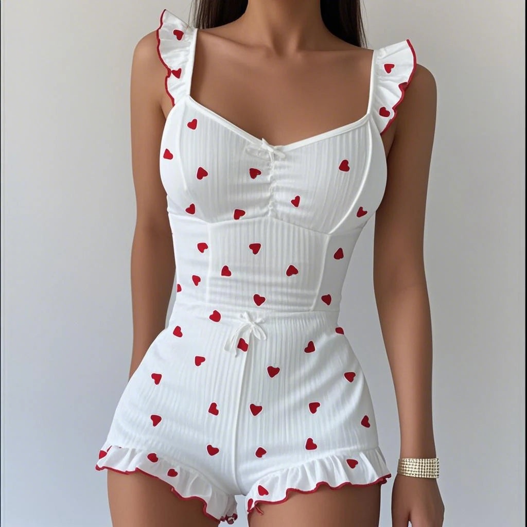 2025 New Women Pajama Set Bow Small Fly Sleeve Straps Crop Top & Elastic Waist Shorts 2 Pieces Female Sleepwear Summer Nightwear