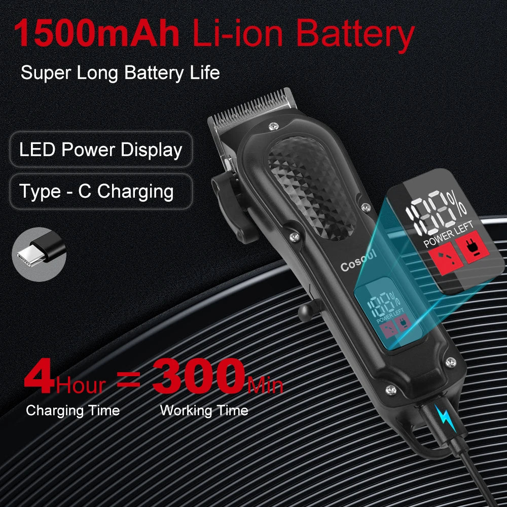 Cosoul Hair Clipper Compact Size Hair Trimmer Electric Beard Trimmer LED Display Hair Length Adjustable Big Capacity Battery