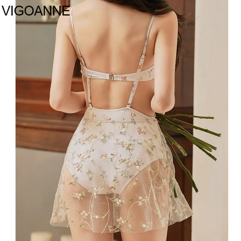 VigoAnne Sexy Print Push UP Dress Swimwear Women 2025 Mesh Patchwork One Piece Swimsuit Korean Monokini Backless Bathing Suit