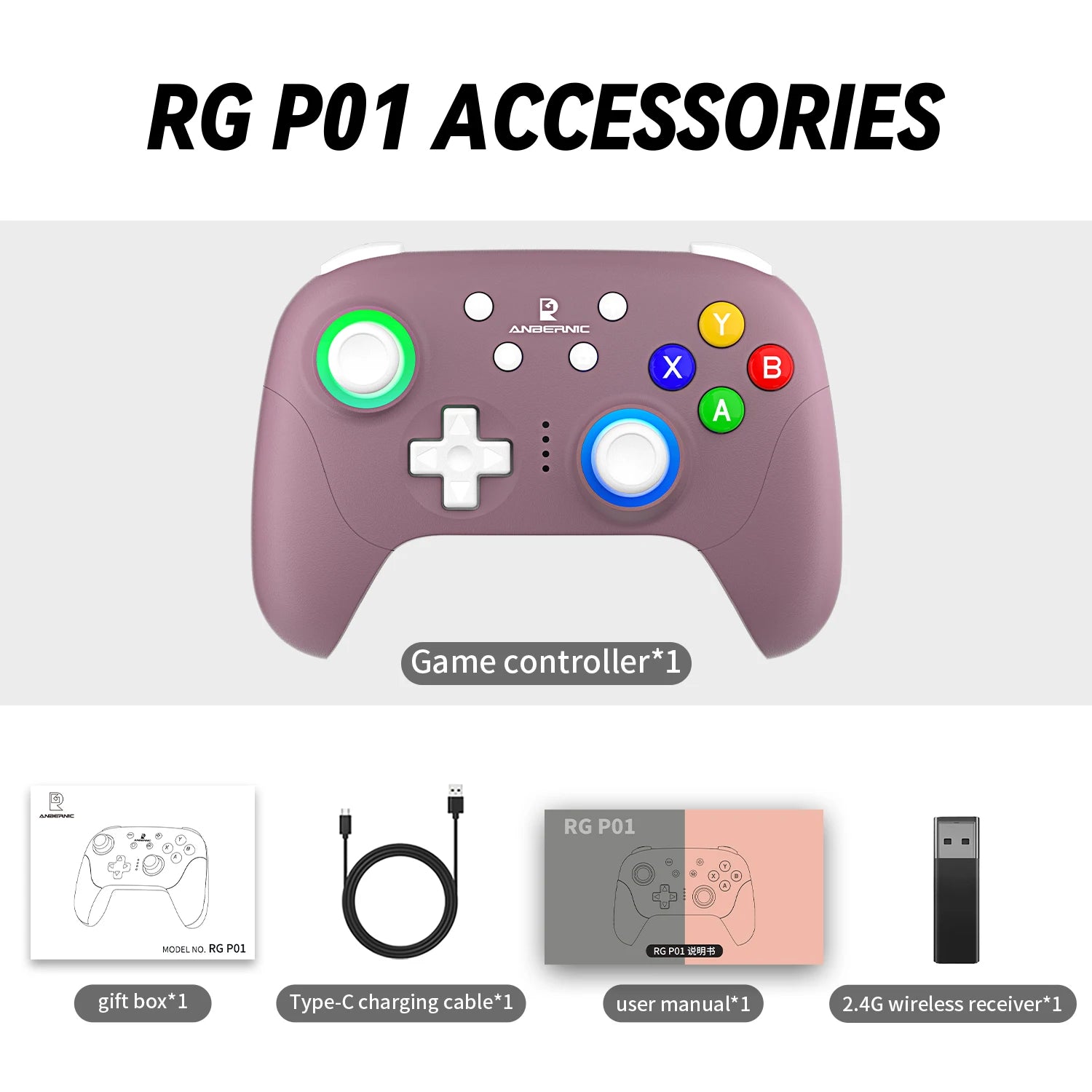 ANBERNIC RG P01 Retro Games Controller Wired/Wireless Bluetooth RGB Hall Effect Joystick XBOX Gamepad for PC Android IOS Steam