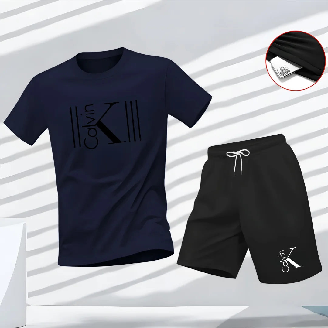 "2025 Men's Breathable sports pattern Printed T-shirt Casual Fashion short-sleeved T-shirt Summer streetwear top Two-piece set.