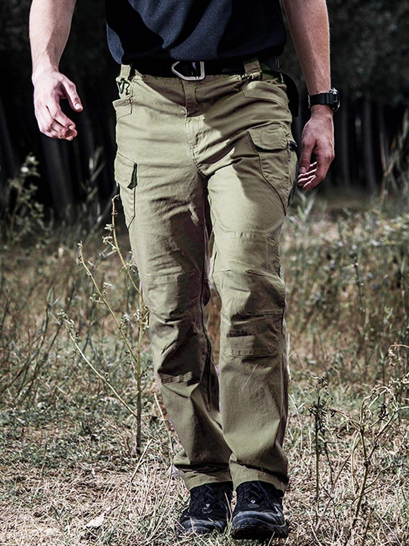 New Large Pocket Loose Overalls Men's Outdoor Sports Jogging Tactical Pants Elastic Waist Pure Cotton Casual Work Pants